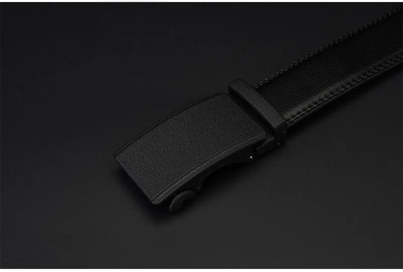 Automatic buckle two-layer cowhide belt men black rectangle alloy buckle single loop