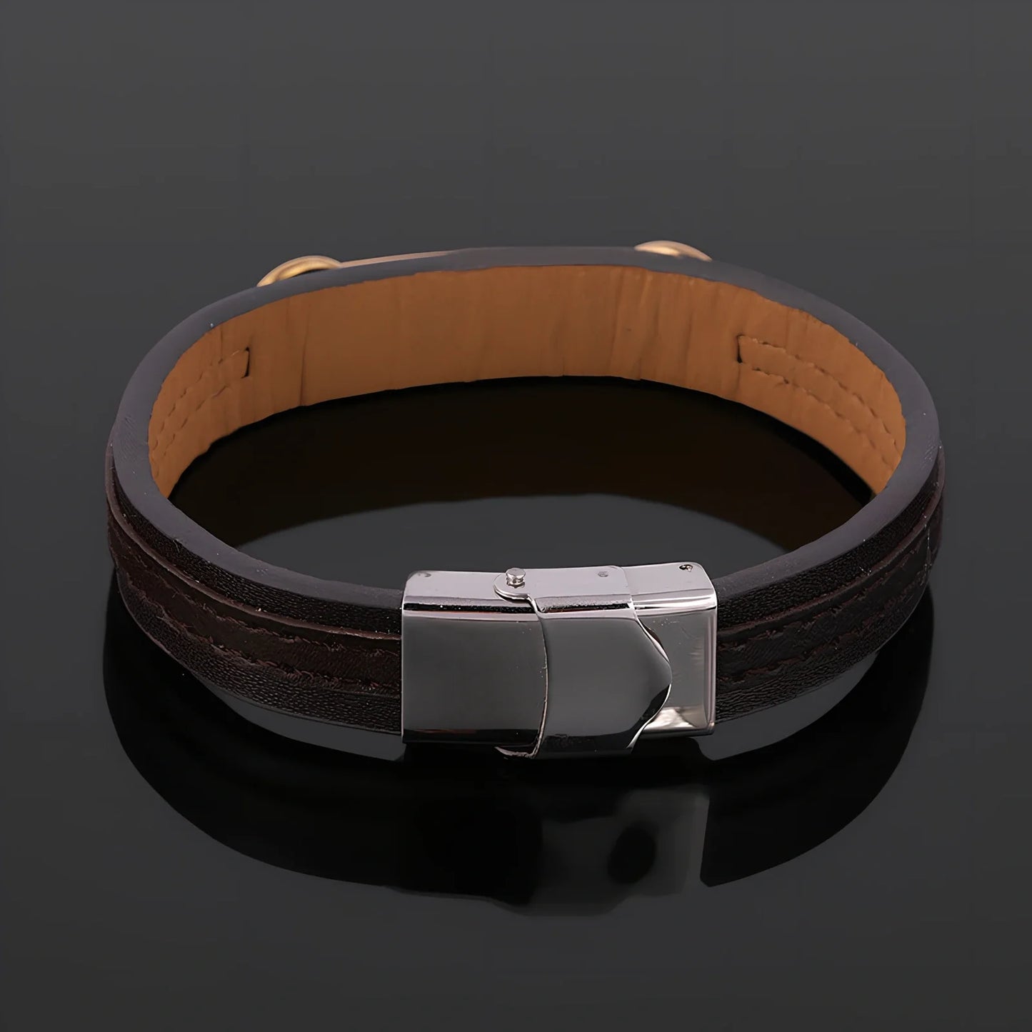 Unisex Bible verse leather bracelet in 18.5cm size with geometric stainless steel accents