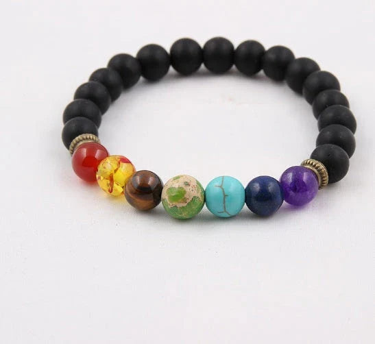 Handcrafted lava bead bracelet with seven chakra healing stones for balance and wellness