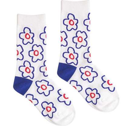 Girls' cartoon flower socks in various colours, made from breathable combed cotton