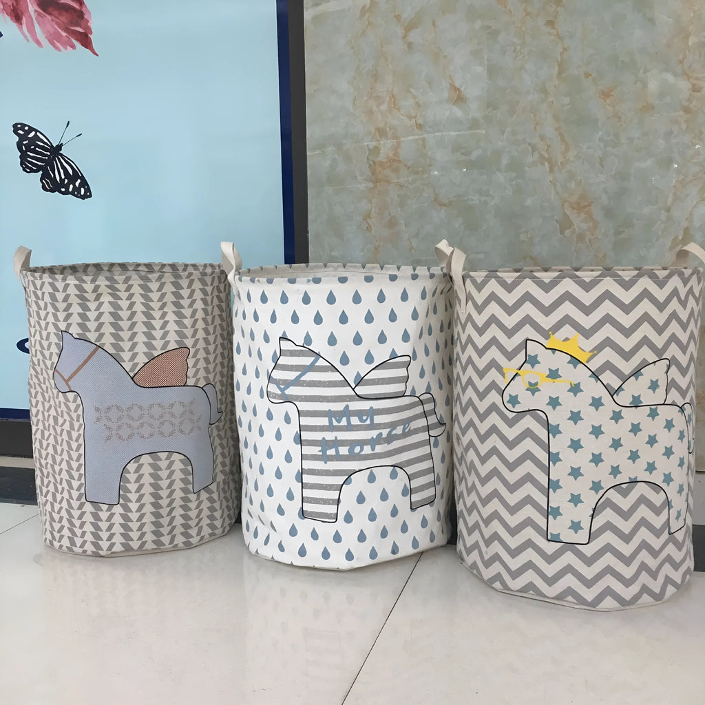 Cotton linen storage bucket with five-pointed star and horse pattern, available in colour options 1, 2, and 3, weighing 315g