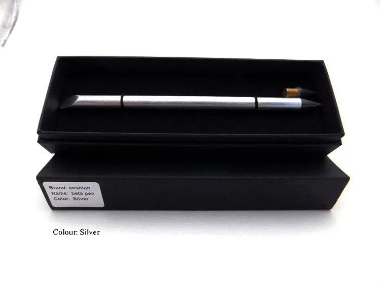 Inkless metal pen in silver, gold, rose gold, black, or blue with 0.5mm alloy tip, spare nib, and presentation box.