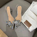 Women's transparent crystal flower high heels with pointed toe in microfiber material