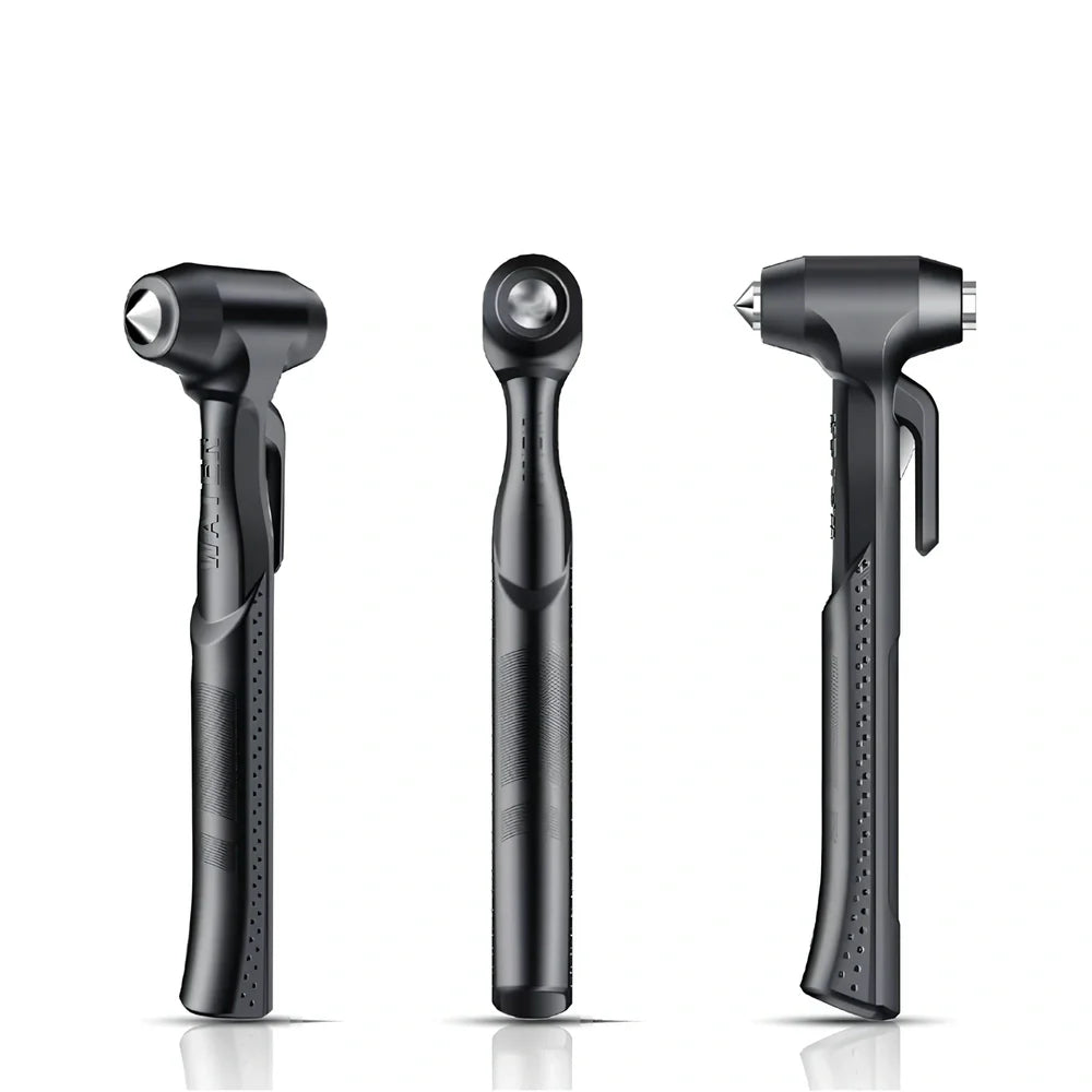 Black ABS window breaker safety hammer with pointed high carbon steel tip and seatbelt cutter, 10cm length for vehicle emergencies