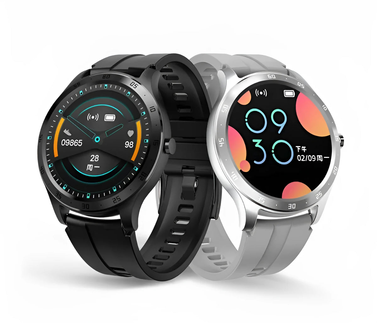 S20 smart fitness bracelet on a wrist, showing its 1.28 inch screen and strap, in black, grey, or pink.