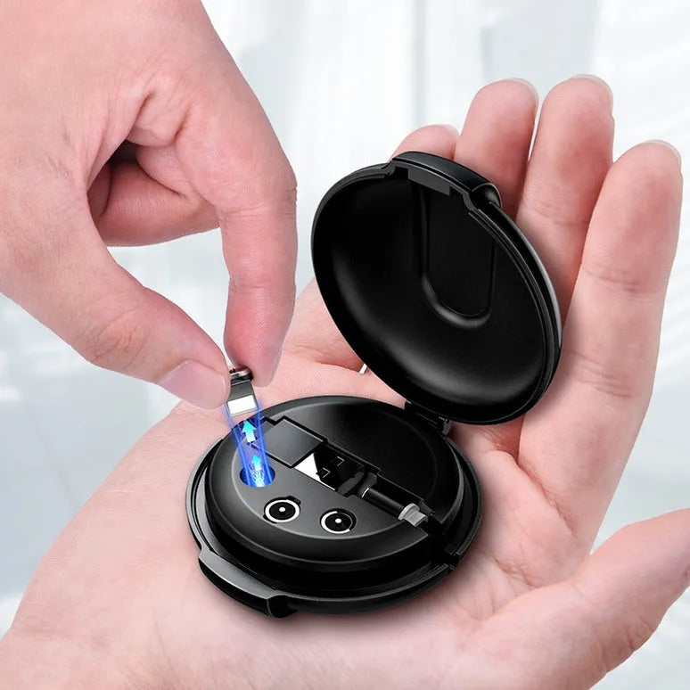 Black 3-in-1 magnetic retractable car phone charger and holder with 1 metre cable