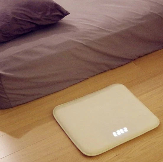 Innovative alarm clock carpet with touch-sensitive design, bright LED display, and high-density memory foam for comfort