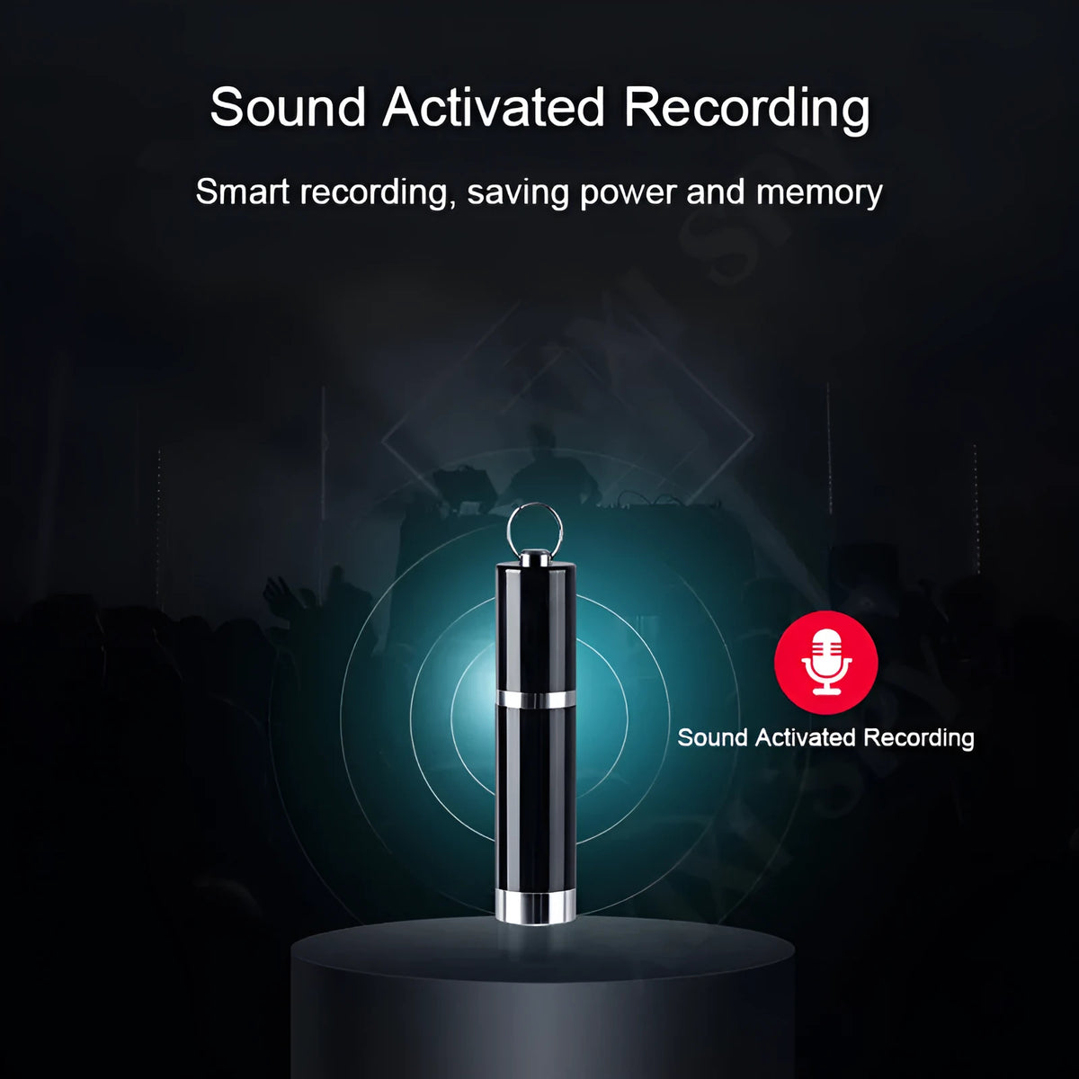 Black Amoi A1 metal digital voice recorder with headset on a plain background