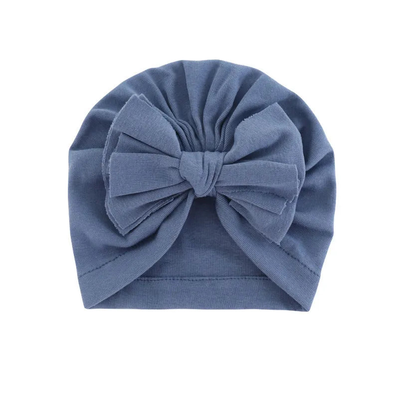 Baby turban hat with bowknot wrap in soft cloth and polyester for 0-1 year infant solid colour
