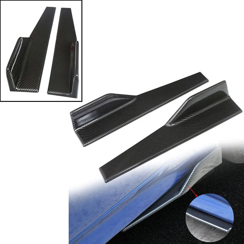 Pair of black PU side skirts 0.45m with 3D carbon fibre pattern for automobile modification