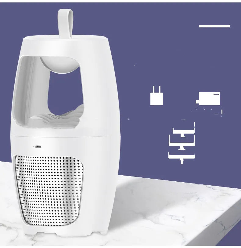 Inhalation mosquito killer lamp in black or white with USB charging port and compact design