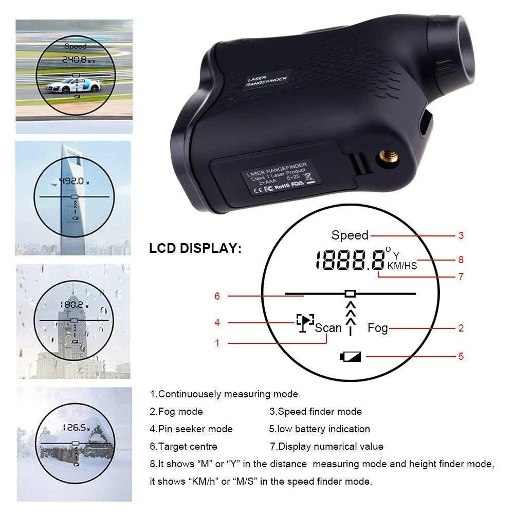 Portable Laser Range Finder with Compact Design, Accurate Distance Measurement up to 600 Meters, and Versatile Outdoor Applications