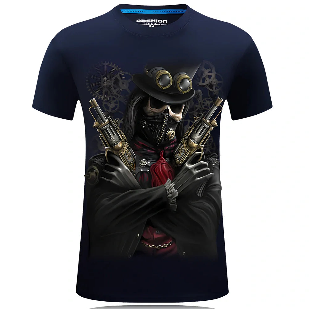 Cotton 3D design t-shirt with high temperature fixed pattern in black, white, or navy blue