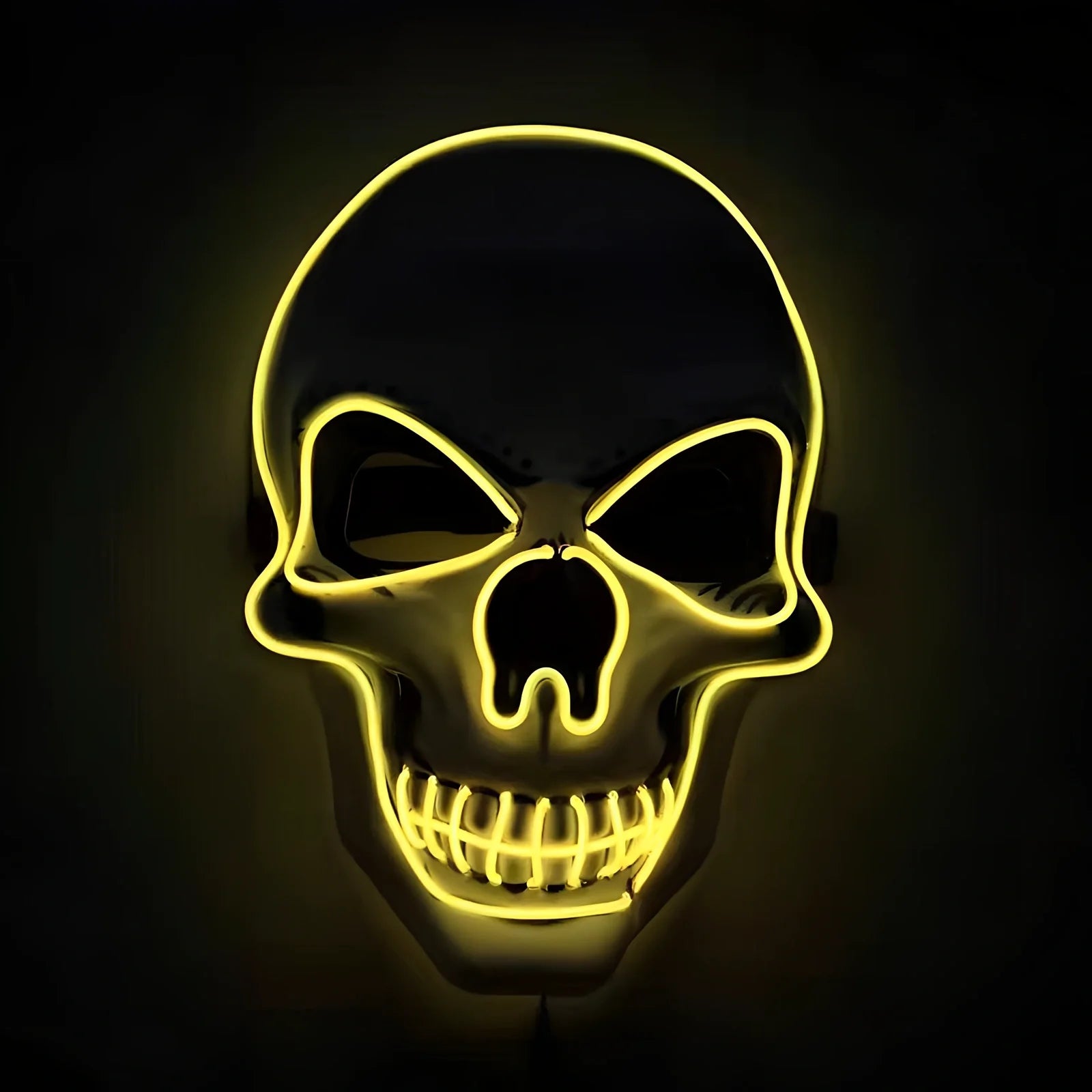 LED illuminated skull Halloween mask with adjustable strap and multiple light settings