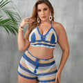 Women's blue hollow out strap swimsuit with briefs-style construction