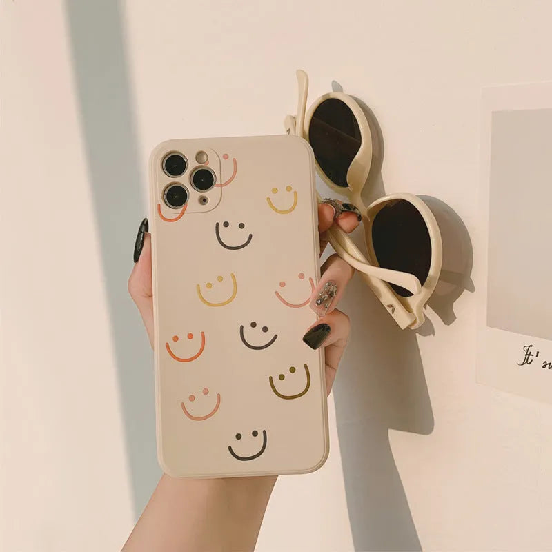 Smiley face design TPU silicone iPhone case in rainbow pattern