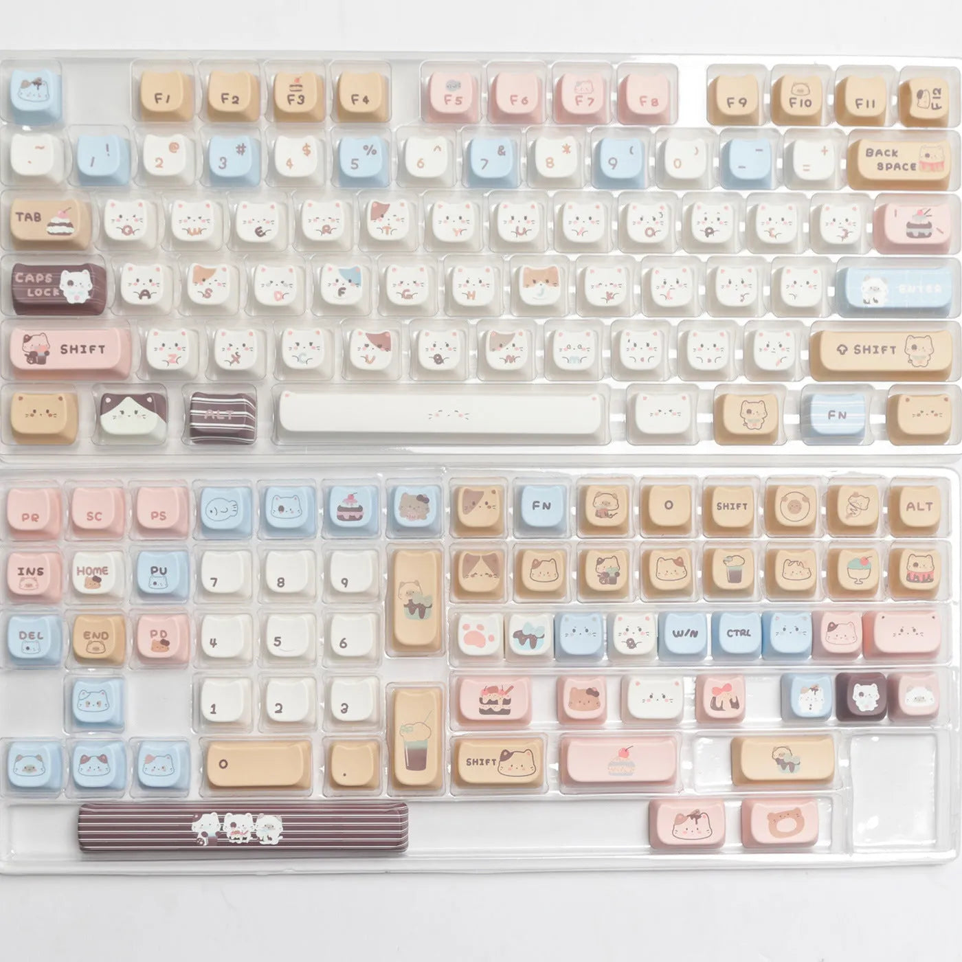Sea Salt Cat PBT sublimation keycap full set with 7u space bar supplement for mechanical keyboards