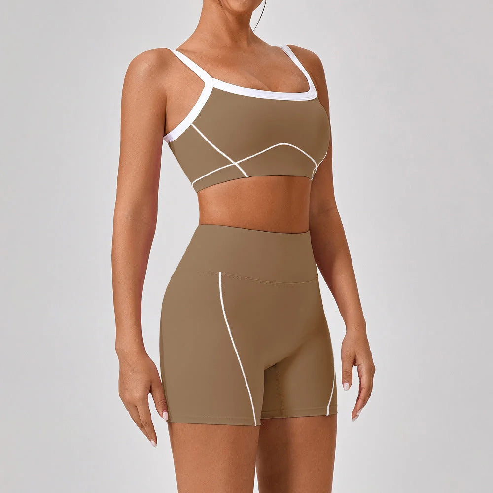 Women's contrast colour fitness set with moisture-absorbing fabric