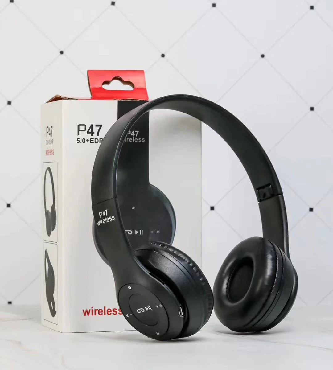 Wireless Bluetooth headphones with adjustable, foldable design for music, TV, and gaming