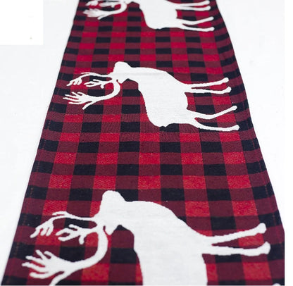 Christmas Elk Snowman Table Runner in festive colors, perfect for holiday decor