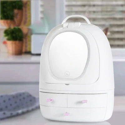 Adjustable Double Makeup LED Mirror with USB Cosmetic Storage and three drawers