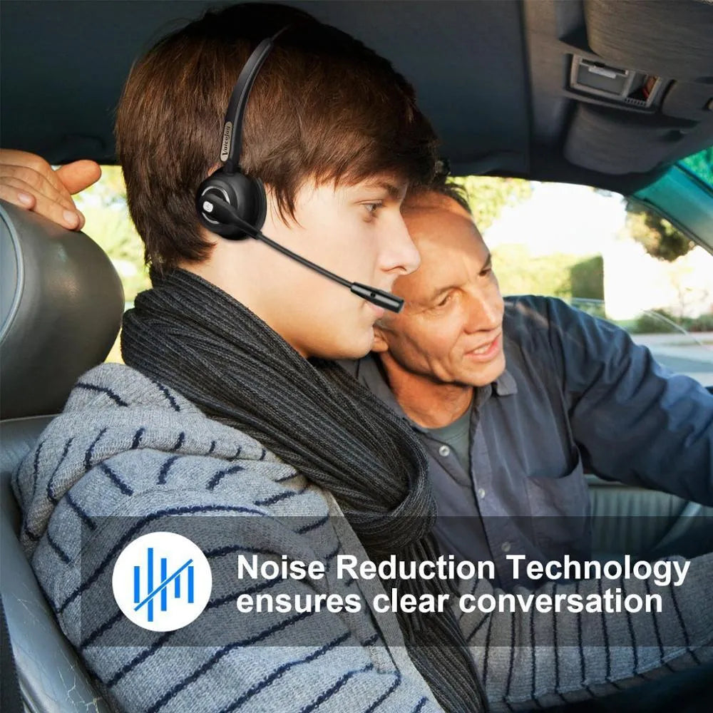 Truck driver Bluetooth headset with microphone showing ergonomic design for comfortable long-term wear.