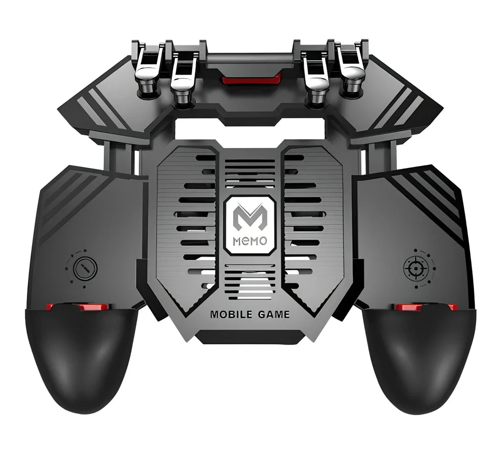 Black AK77 game controller handle with rotatable lever and touch triggers for PUBG on 67-90mm mobiles, 1200mAh battery