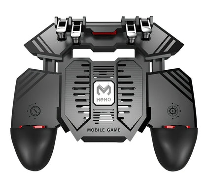 Black AK77 game controller handle with rotatable lever and touch triggers for PUBG on 67-90mm mobiles, 1200mAh battery