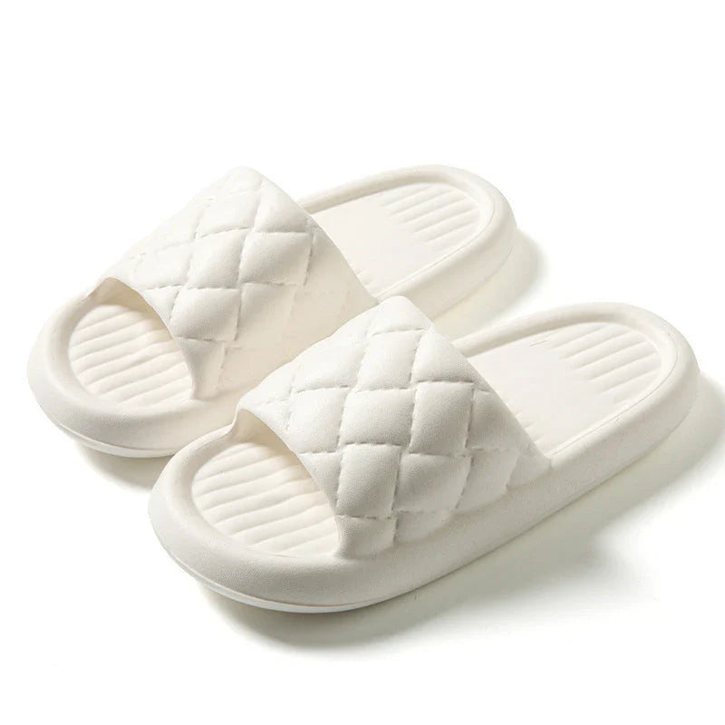 Stylish and comfortable rhombus-patterned slippers for indoor and bathroom use, featuring breathable, waterproof, and non-slip design in multiple vibrant colors.