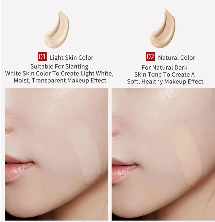 CC rod concealer cushion with 12-hour coverage and SPF 50+ protection featuring adjustable applicator tip and two shade options for precise colour matching