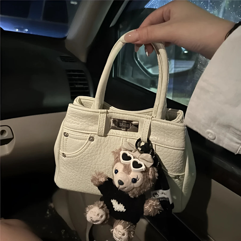 Women's soft PU shoulder handbag in denim blue and white colour options