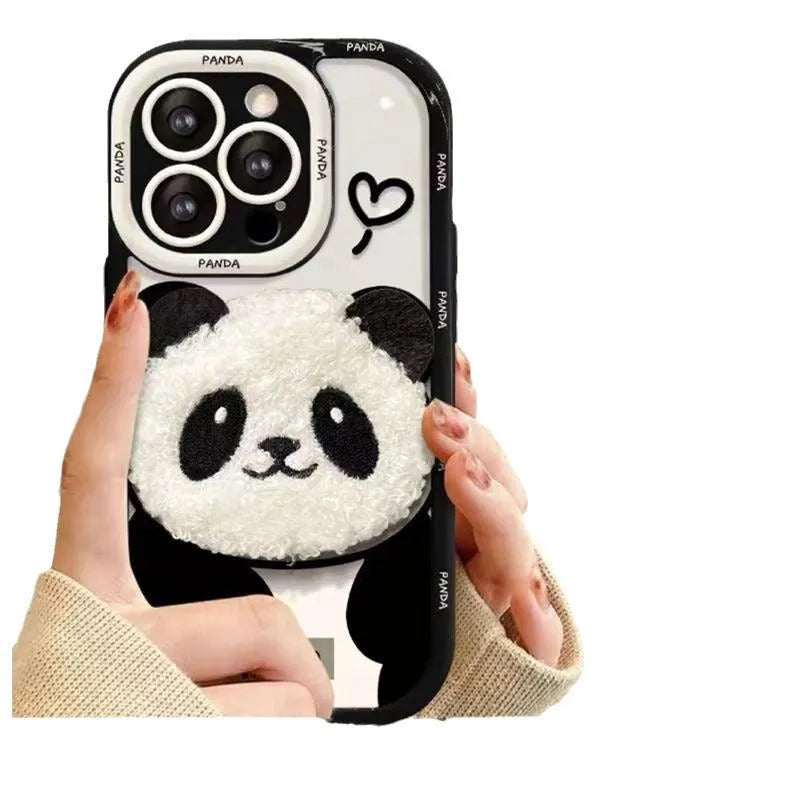 Plush Panda black drop-resistant phone case for Huawei and iPhone
