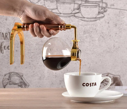 Siphon Coffee Maker with glass pot and wooden handle for 3 people