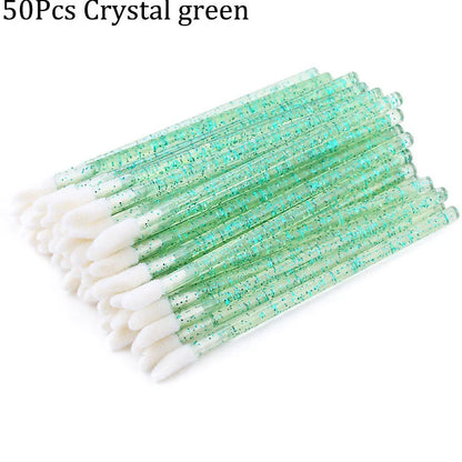 Crystal rod lip brush with synthetic fibre bristles in six colour options on white background