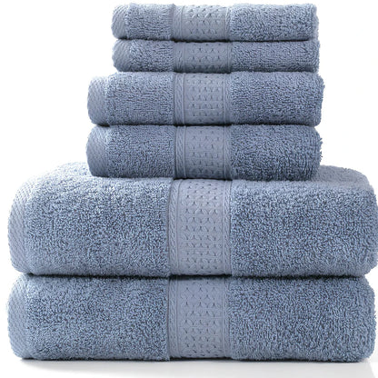 Pure cotton absorbent towel set in bamboo green, showing 140x70cm bath, 33x73cm hand, and 33x33cm square towels