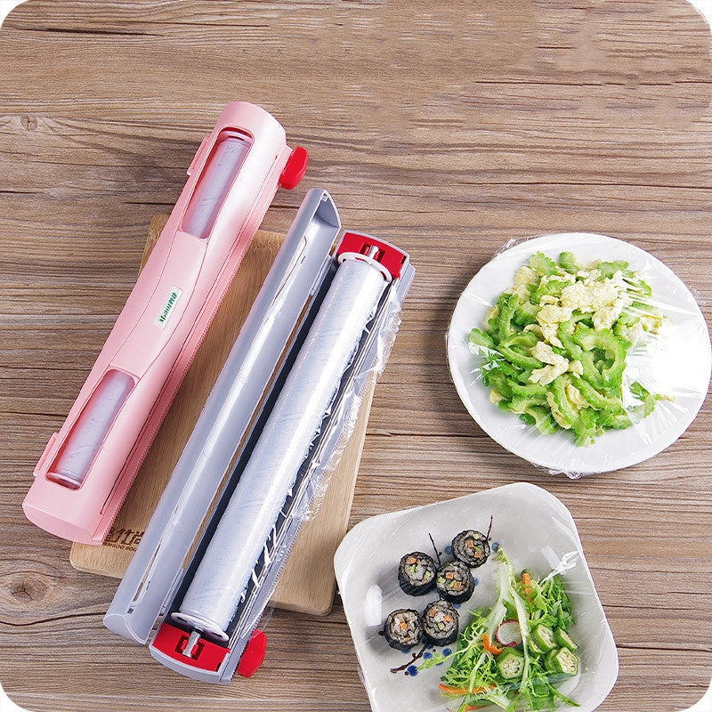 Household cling film cutter with stainless steel blade for precise, clean cuts