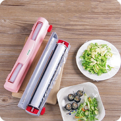 Household cling film cutter with stainless steel blade for precise, clean cuts