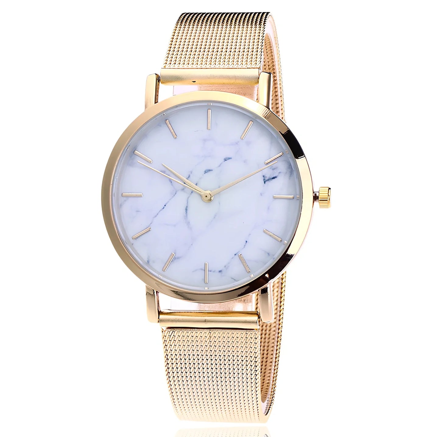 Vansvar women's quartz watch with black marble dial, silver mesh steel band, 3.9 cm diameter, slim 0.9 cm thick for casual wear