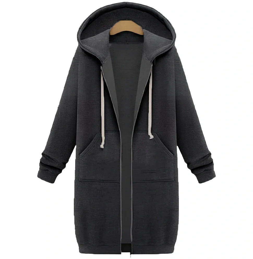 Women's hooded long-sleeved zipper jacket in army green, full length 106cm, 650g broadcloth for winter wear sizes S-5XL