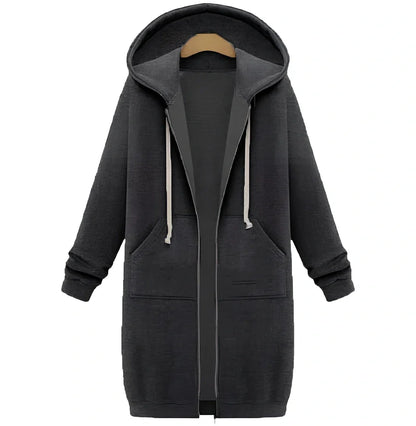 Women's hooded long-sleeved zipper jacket in army green, full length 106cm, 650g broadcloth for winter wear sizes S-5XL