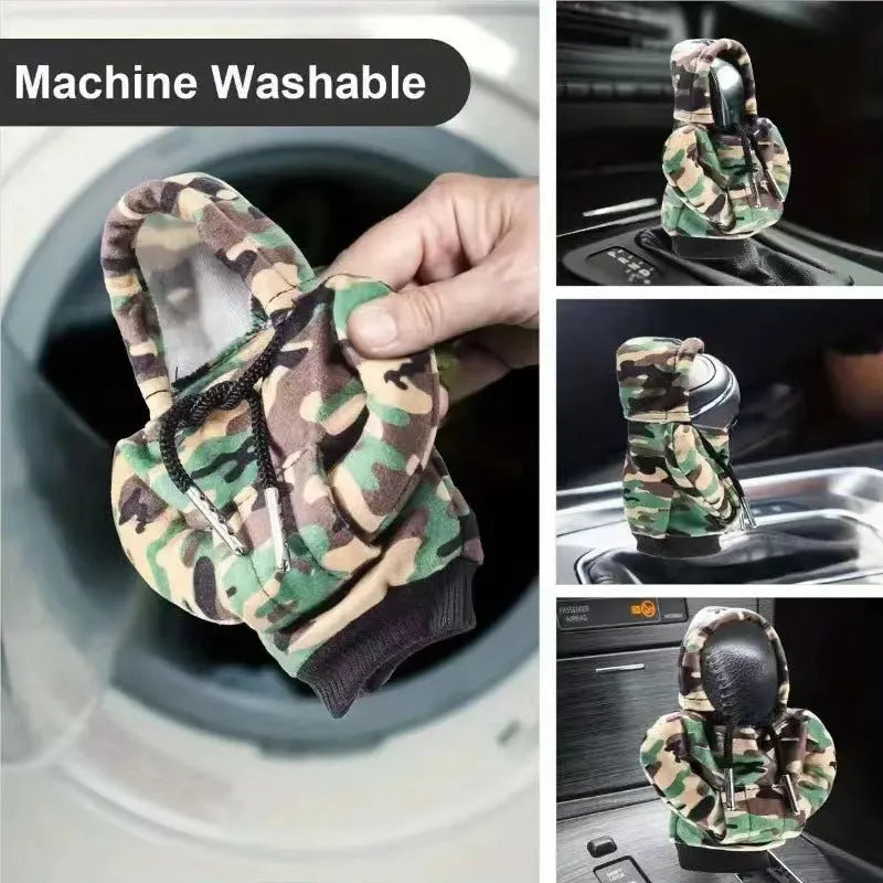 Grey camouflage sweater style knitted gear lever cover for universal automatic car shift stick