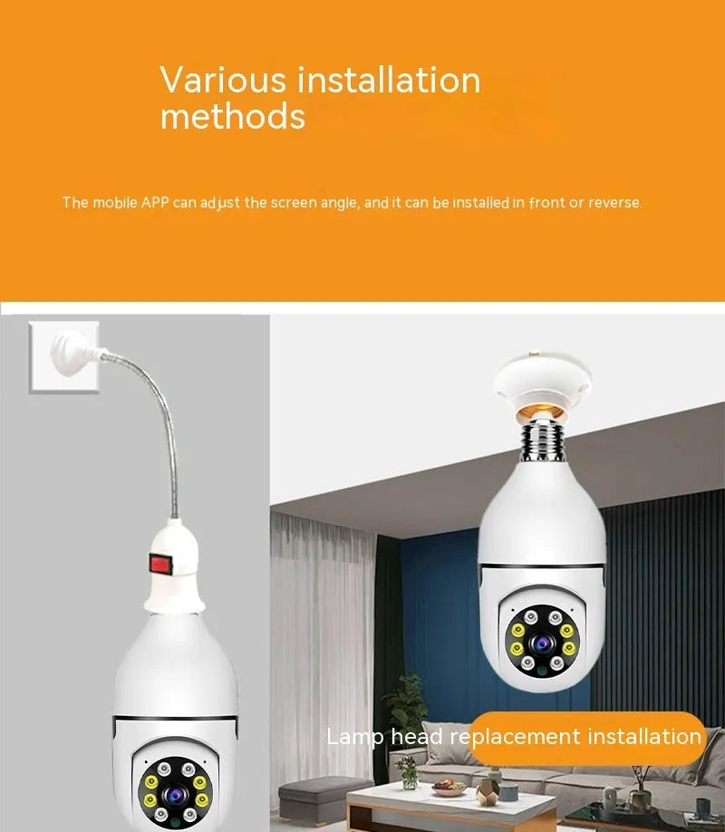 Wireless wifi bulb camera with 1080p resolution and full colour night vision measuring 5x12cm