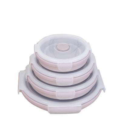 Round silicone lunch box in various colours, microwave-safe and leak-proof