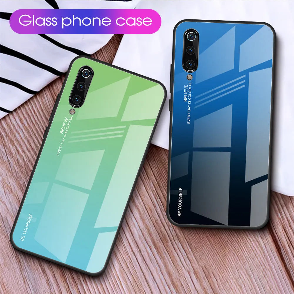 Gradient colour phone case with tempered glass back for Redmi smartphones