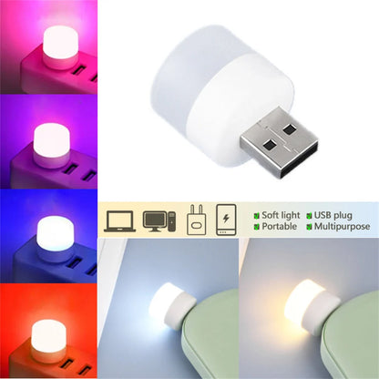 Compact USB LED night light in multiple colours for eye protection and portable use