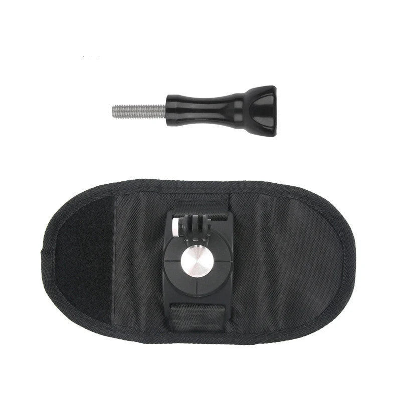 Black camera backpack clip holder with durable POM/PVC plastic and polyester cloth construction