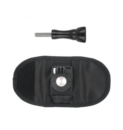 Black camera backpack clip holder with durable POM/PVC plastic and polyester cloth construction