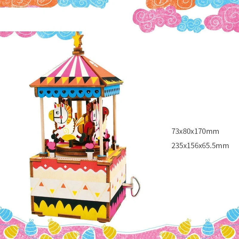 DIY 3D Kitty Ballet Wooden Puzzle Game with moveable music box, perfect for creative assembly and decoration