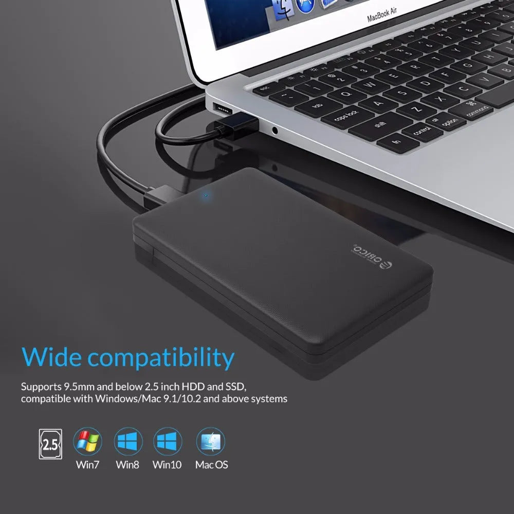 ORICO 2577U3 black ABS mobile hard disk box with tool-free SATA drive slot and USB 3.0 Micro B port
