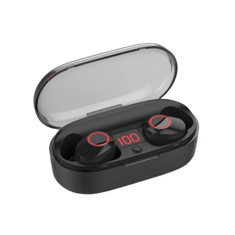 J29Tws Bluetooth headset in red, blue, black, and white with charging case